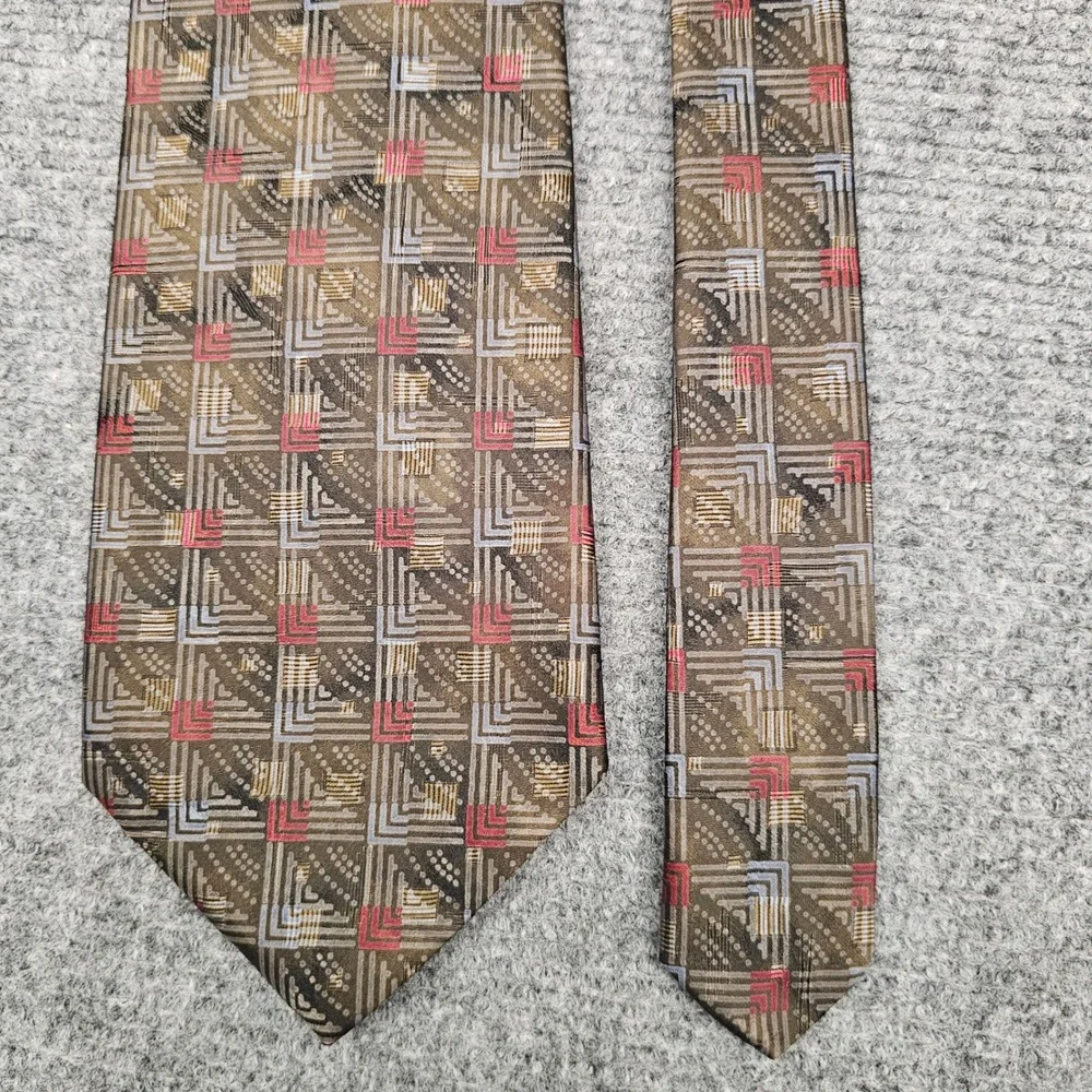 Robert Talbott Mens Necktie Best of Class Silk Geometric Square Brown Red OS